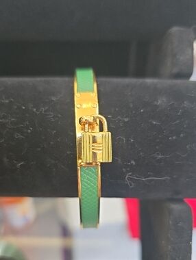 Hermes Green and Gold Kelly Lock Bracelet